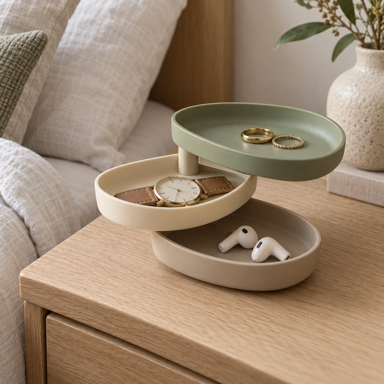 Pebble Pivot compact three-tier tabletop organizer